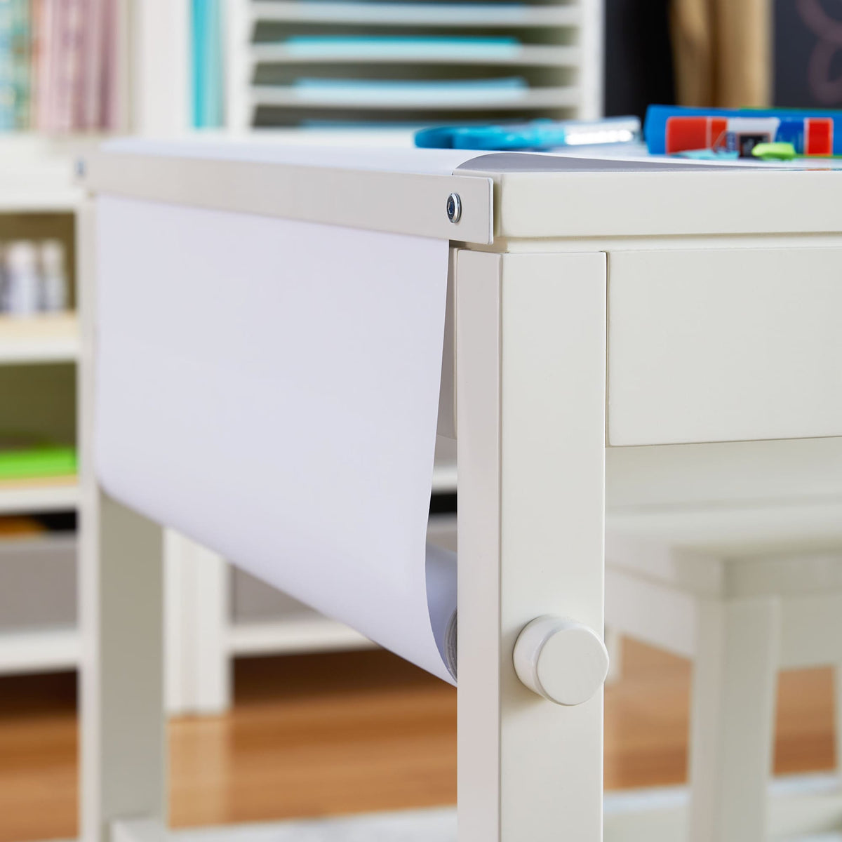 G77107 Martha Stewart Crafting Kids Art Table and Paper Roll White Env Detail 2 | Linen White