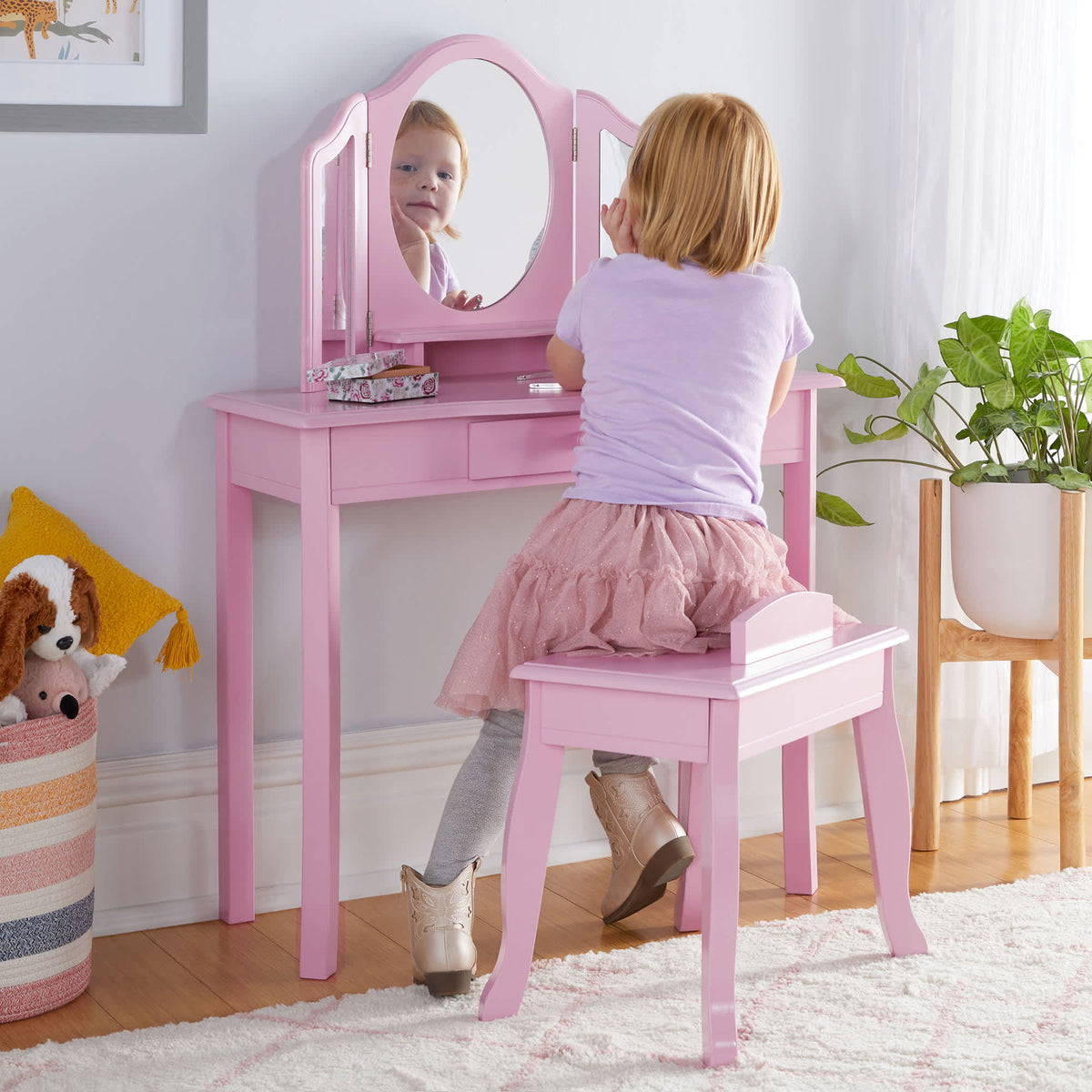 G87403 Vanity and Stool Pink Lifestyle 1 | Pink