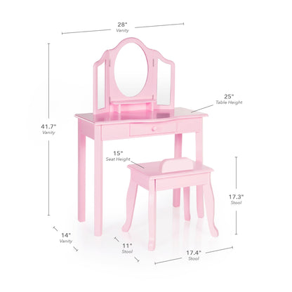 G87403 Classic Vanity and Stool Pink dimension | Pink