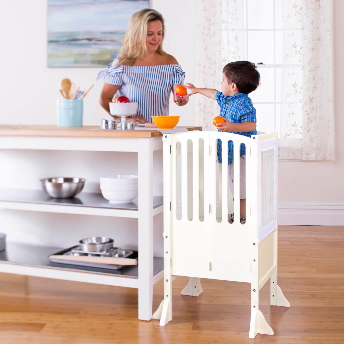 G97341 Contemporary Kitchen Helper Stool Ivory Lifestyle Main | Ivory
